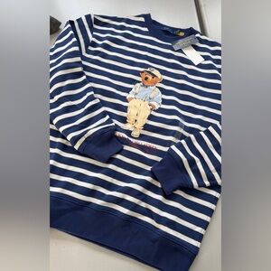 Ralph Lauren Navy and White Striped Bear Top